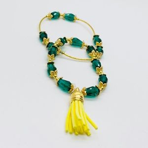Peruvian Glass Bead Charm Tassel Bracelet Set